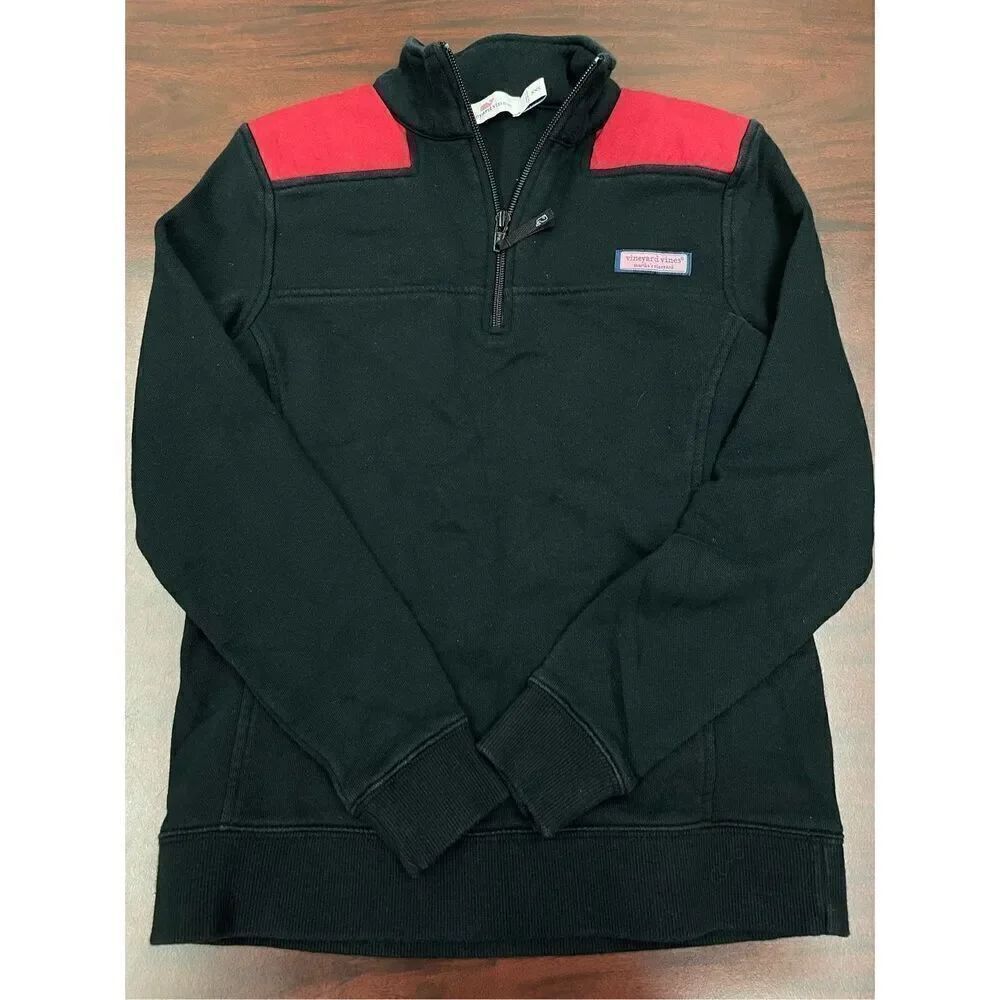 Vineyard Vines Black and Red Quarter Zip Size XXS